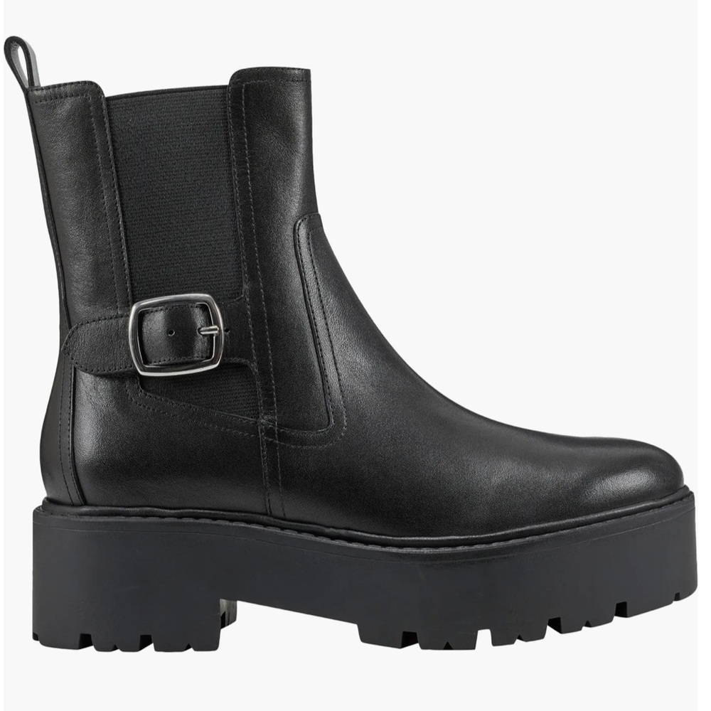 🌸MARC FISHER🌸 Dacilla Buckle Leather  Slip On Black Combat Boot Size: 8.5 - Picture 2 of 16